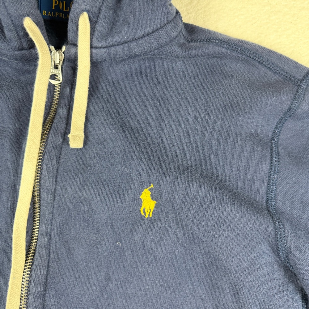 Polo Ralph Lauren Mens Small Navy Blue Full Zip Hoodie Yellow Pony Logo Fleece - Picture 4 of 10